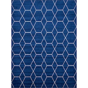 Trellis Frieze Navy/Ivory Blue 9 ft. x 12 ft. Geometric Area Rug
