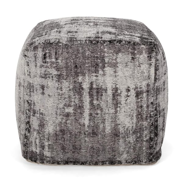 Noble House Colane Grey, Ivory, and Black Fabric Cube Pouf