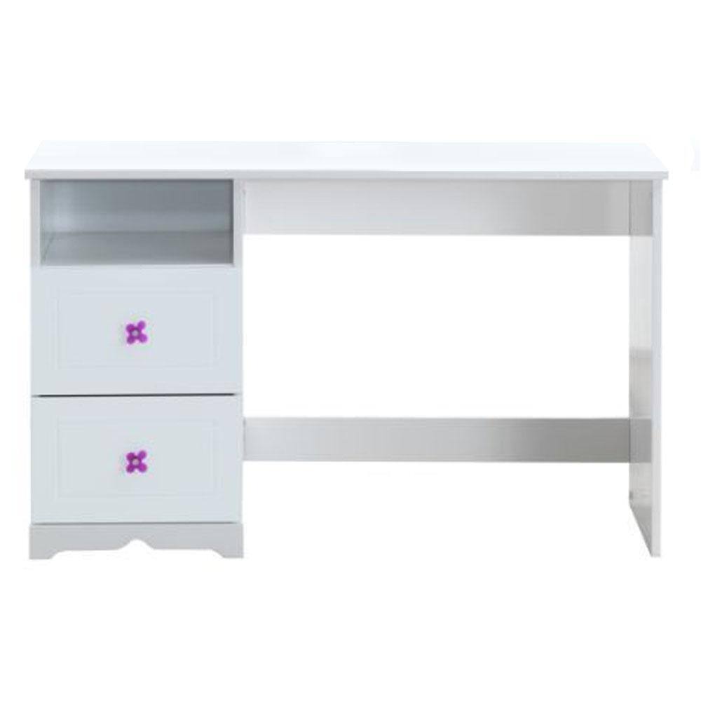 Elegant White Wood Writing Desk with Utility Drawer and Filing Cabinet
