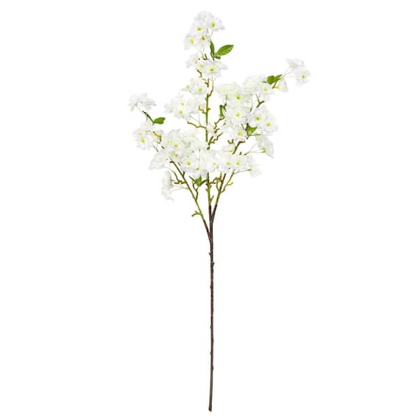 LIVING LUXURY 40 in. Cream White Artificial Cherry Blossom Flower Stem Spray Set of 3