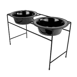 Modern Double Diner Feeder with Stainless Steel Cat/Dog Bowls, Midnight Black