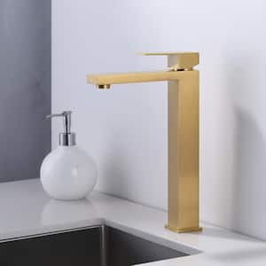 Single Handle Single Hole Bathroom Faucet with Drain Kit and Supply Lines included in Gold