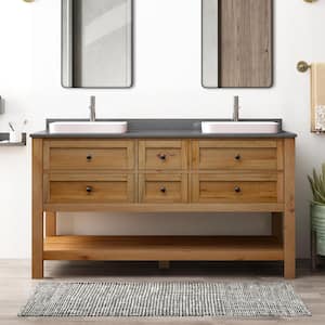 60 in. W x 22 in. D x 34.5 in. H Double Sink Freestanding Bath Vanity in Reclaimed Wood with Grey Engineered Stone Top