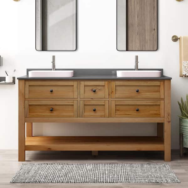 Home Decorators Collection 60 in. W x 22 in. D x 34.5 in. H Double Sink Freestanding Bath Vanity in Reclaimed Wood with Grey Engineered Stone Top