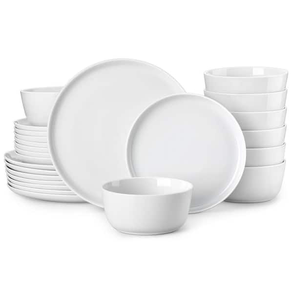 24-Piece Porcelain Dinnerware Set for 8, White, Chip-Resistant, Microwave & Dishwasher Safe, Series LEXI