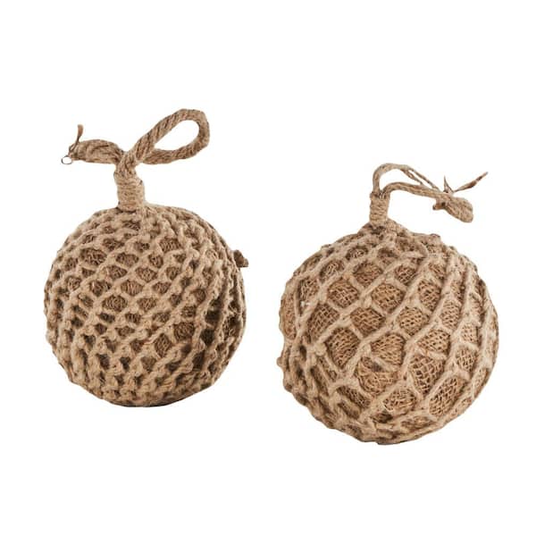 Litton Lane Brown Cement Stone Handmade Woven Layered Orb Knot Sculpture with Handles (Set of 2)