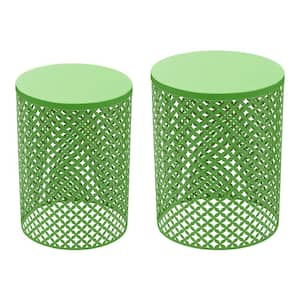 Green 16.5 in., 19.2 in. H Outdoor Side Table Cylinder Metal Iron Frame Accent Table Patio Side Table (Set of 2)