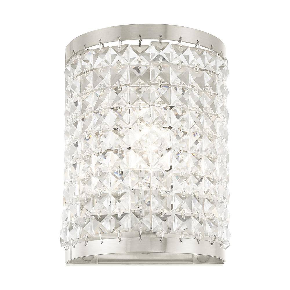 Brushed Nickel 1-Light Sconce with Clear Crystal Shade