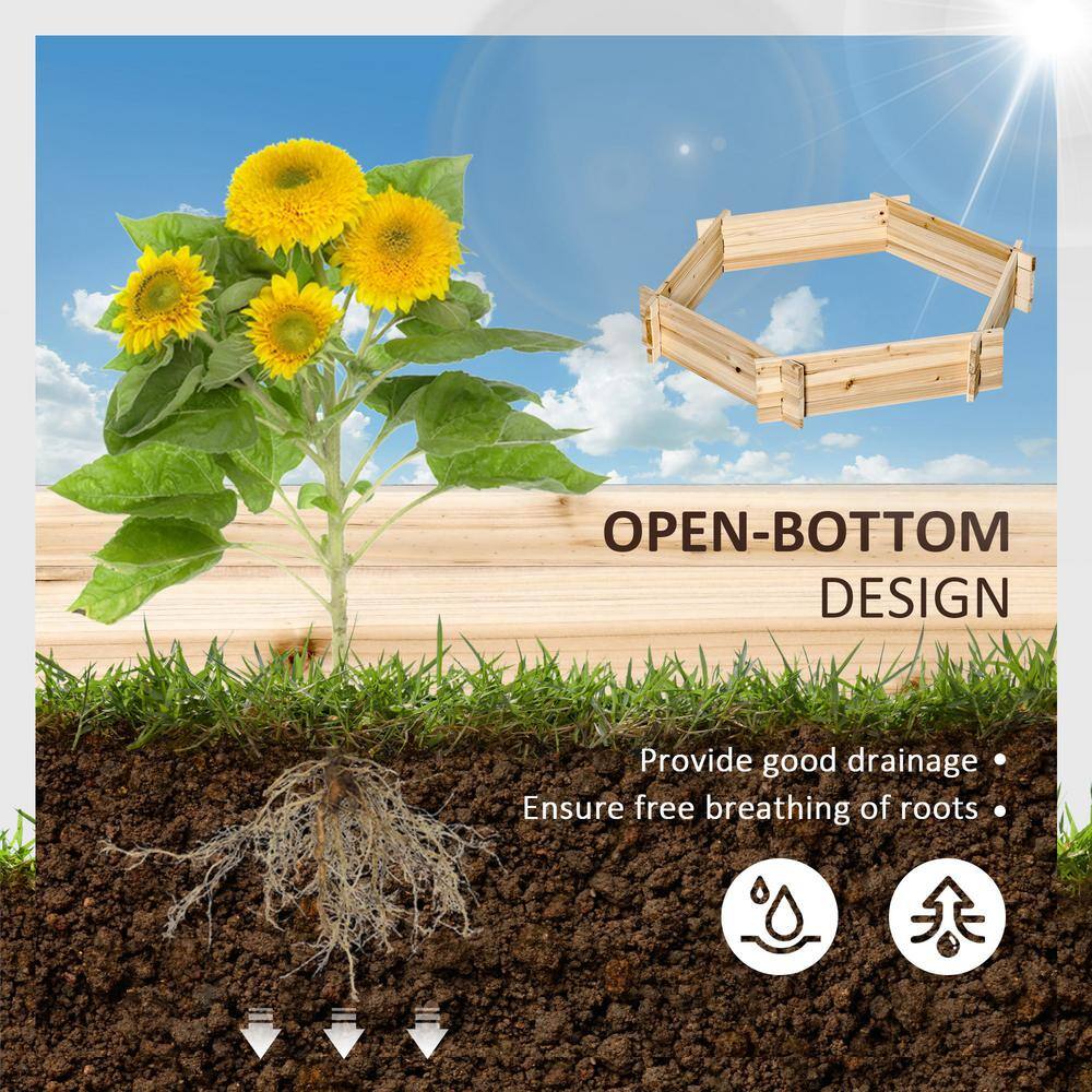 Natural Wood Hexagon Raised Garden Bed Planter for Outdoor Plants