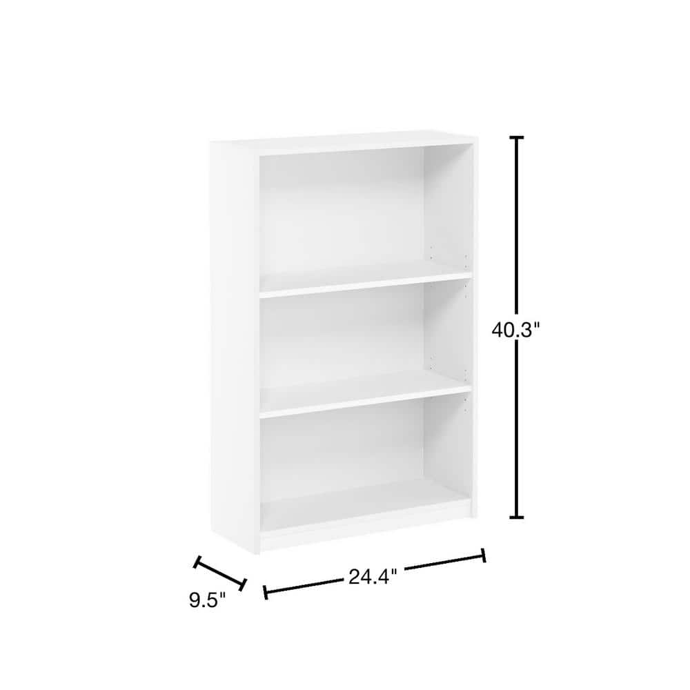 Adjustable 3-Tier White Composite Wood Bookcase