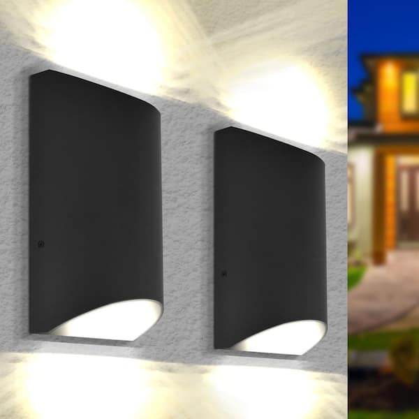 LUXRITE 8 in. Black Outdoor LED Up and Down Wall Sconce Light Fixture 3CCT 3000K-5000K 9-Watt/12-Watt/15-Watt ETL IP65 2-Pack