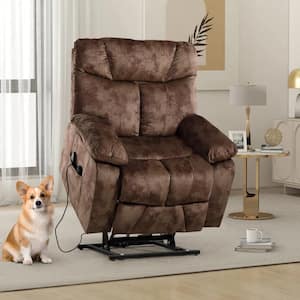 Brown Microfiber Power Lift Assist Recliner With Massage Heating & Hidden Cup Holders & USB