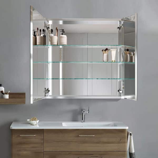 30 in. W x 30 in. H Rectangular Aluminum Medicine Cabinet with Mirror Blum Hinges