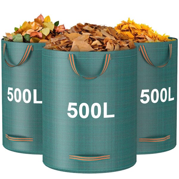 3-Pack 132 Gal. Reusable Yard Waste Bags, Leaf Collecting Tool Bags with Reinforced Handles for Camping