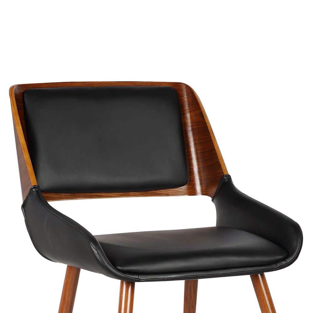Mid-Century Modern Black Faux Leather Upholstered Side Chair with Walnut Wood Frame