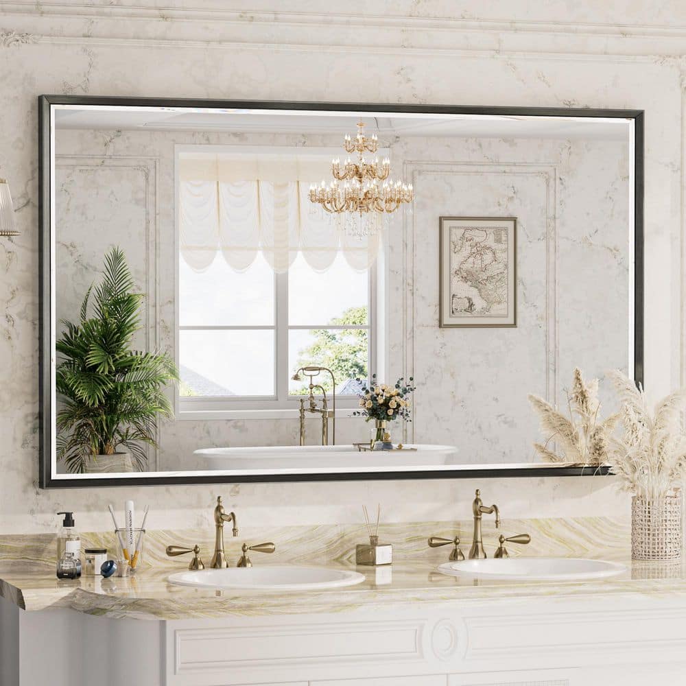 ACEGOSES 60 in. W x 36 in. H Modern Double Beveled Aluminum Frame