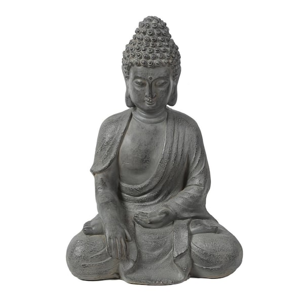 Luxen Home Gray MgO Enlightened Buddha Garden Statue