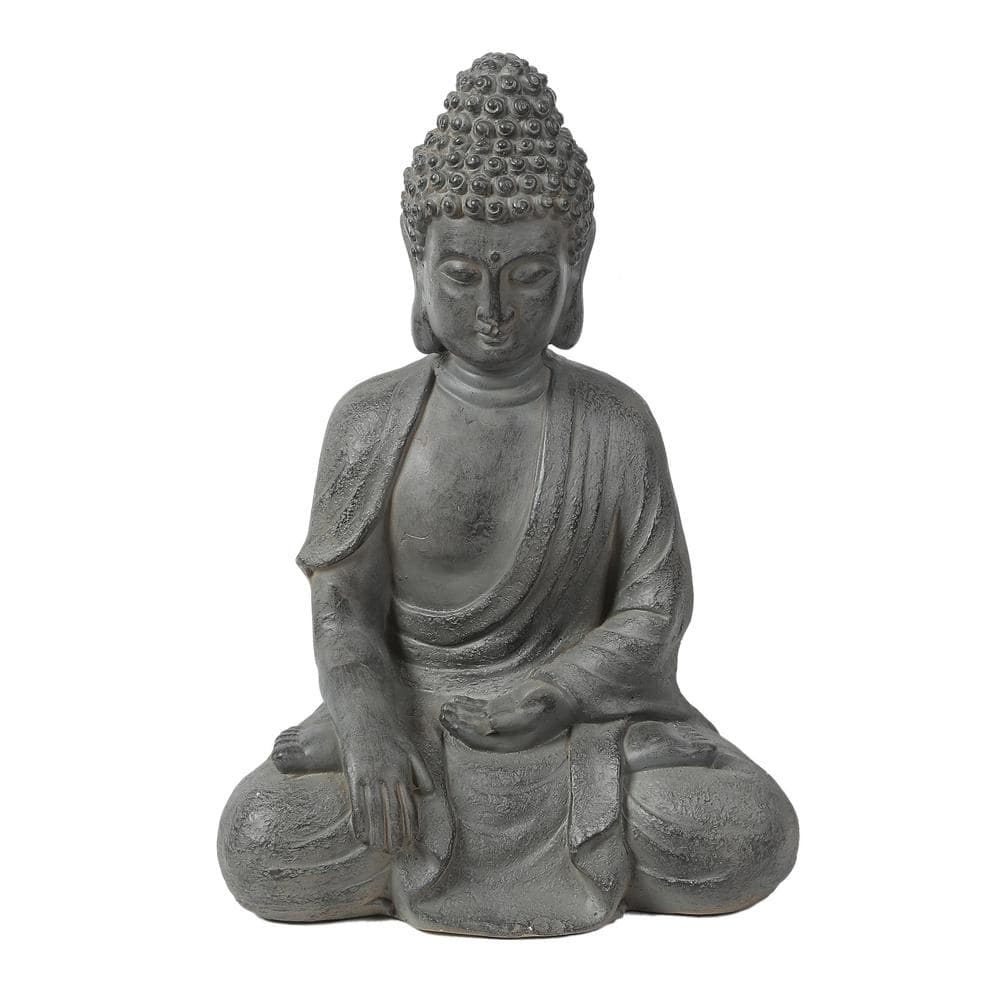 LuxenHome Gray MgO Enlightened Buddha Garden Statue