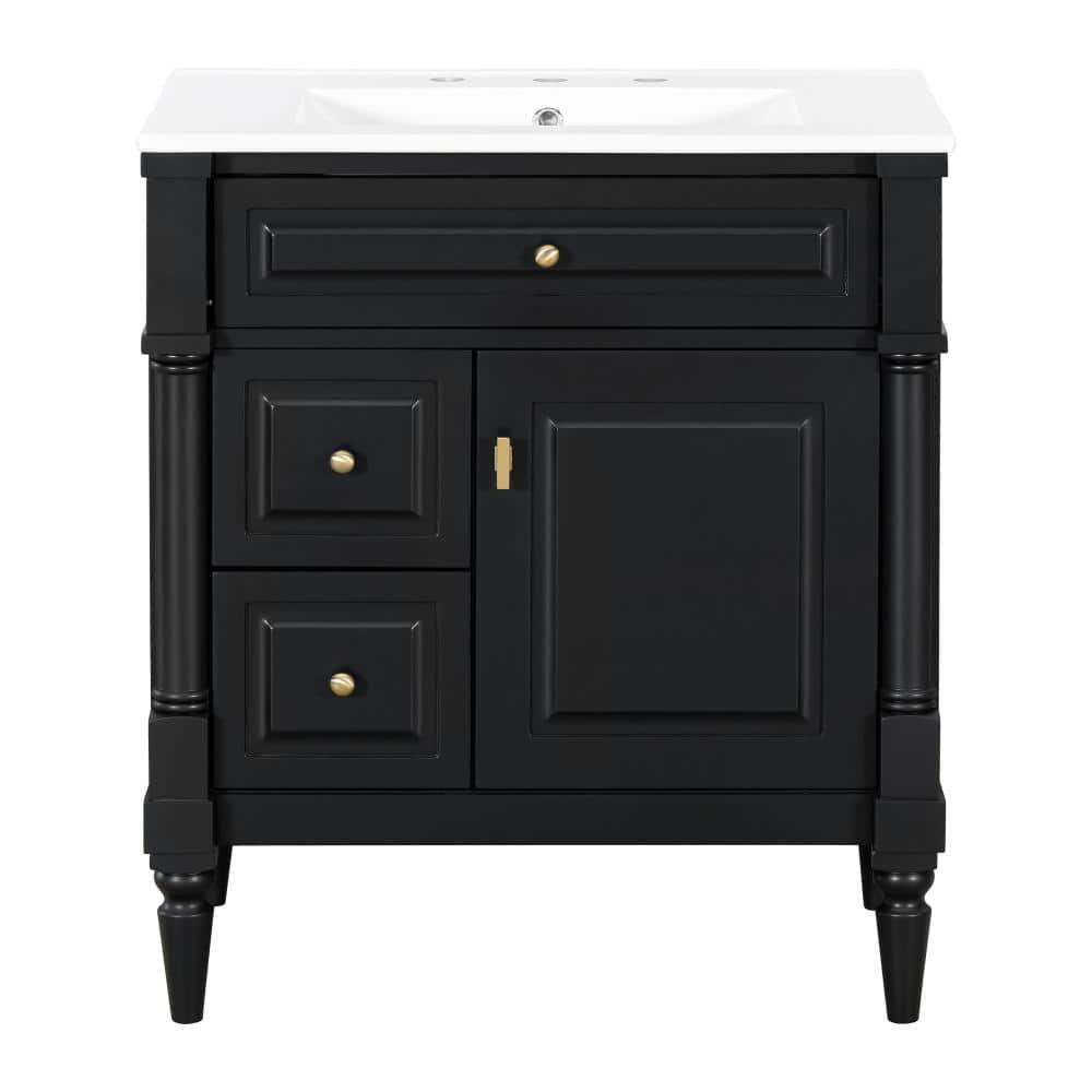 30 in. W Single Sink Freestanding Bath Vanity in Black with White Ceramic Top Unassembled price history on PriceWatchPro
