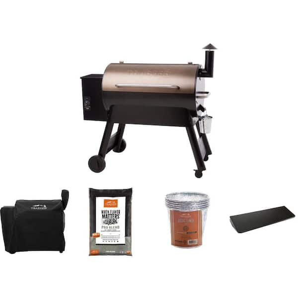 Pro Series 34 Pellet Grill and Smoker in Bronze with Shelf, Cover, Pellets and Bucket Liner (6 Piece)