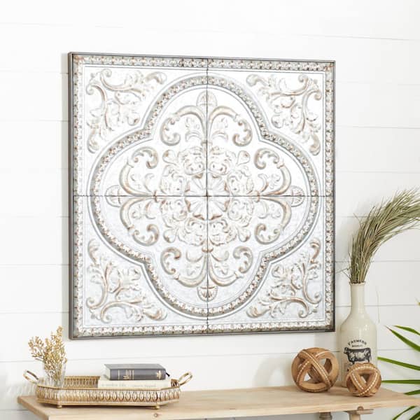 Litton Lane Metal Gray Scroll Wall Decor with Embossed Details
