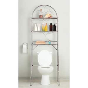 Fresh Home 24.5 in. W x 68.11 in. H x 14.17 in. D Silver Metal 3-Shelf Over the Toilet Storage Space Saver in Silver