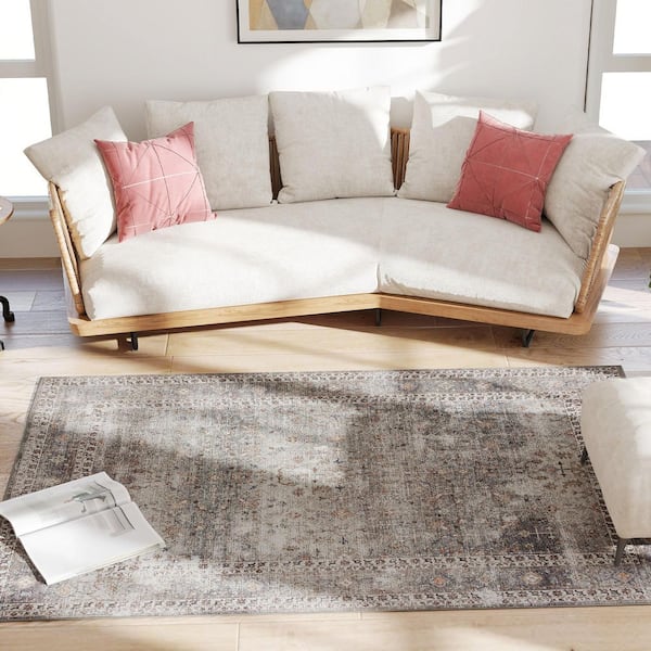 Area Rug 4 ft. x 6 ft. Machine Washable Rug, Traditional Cover Rug for Living Room, Bedroom, Dining Room, Dark Mix-Brown