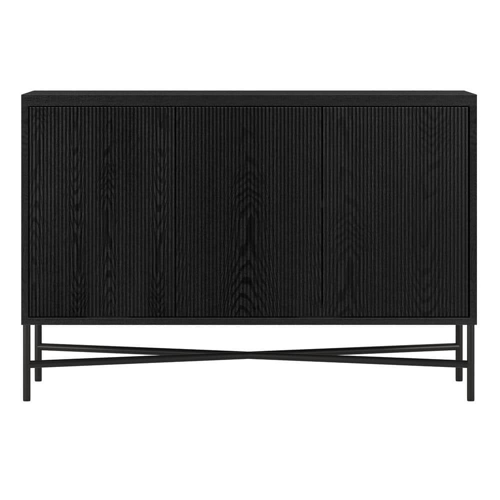Black Grain Modern 48" Wide Buffet Table with Adjustable Shelves
