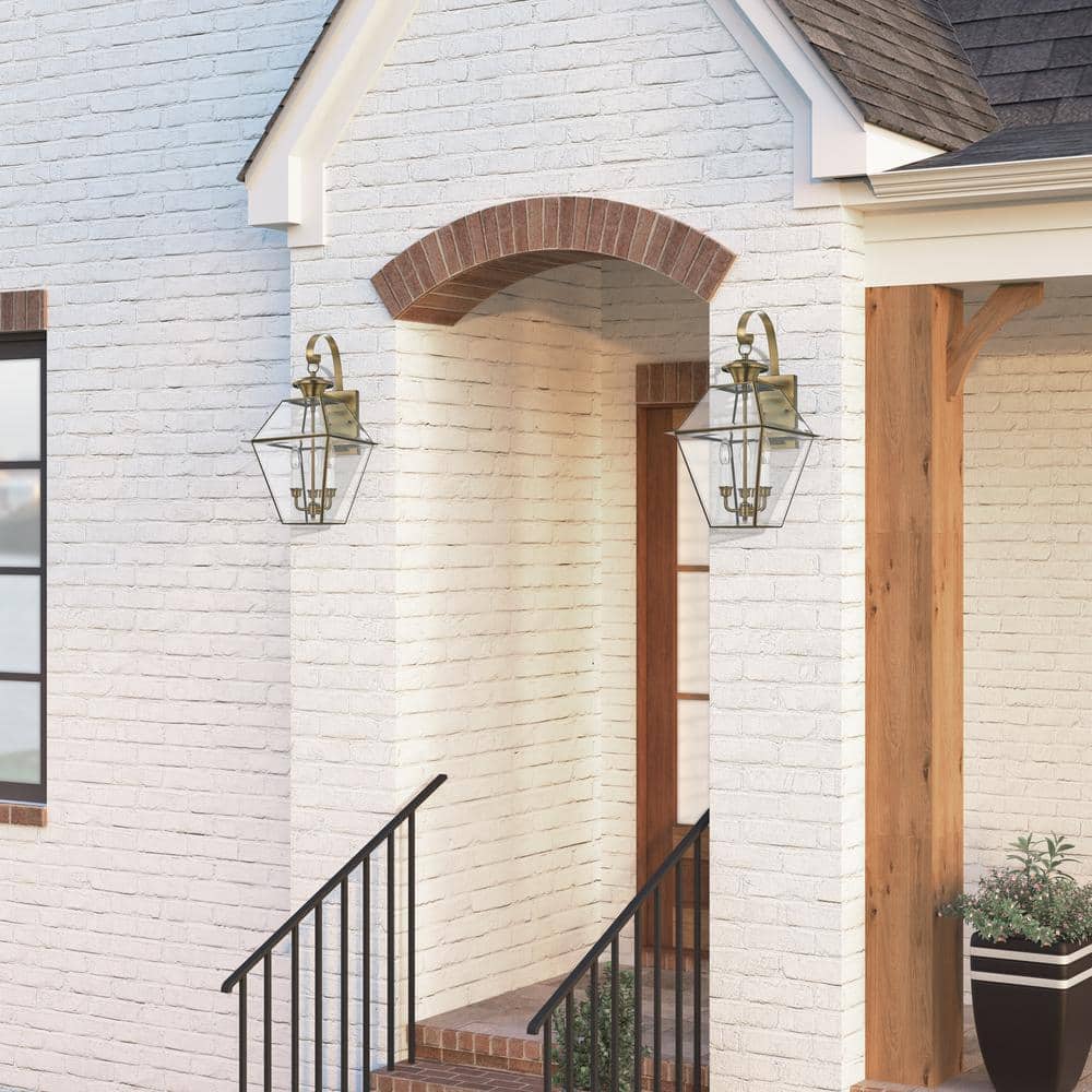 Charleston Elegance Antique Brass 3-Light Outdoor Wall Lantern