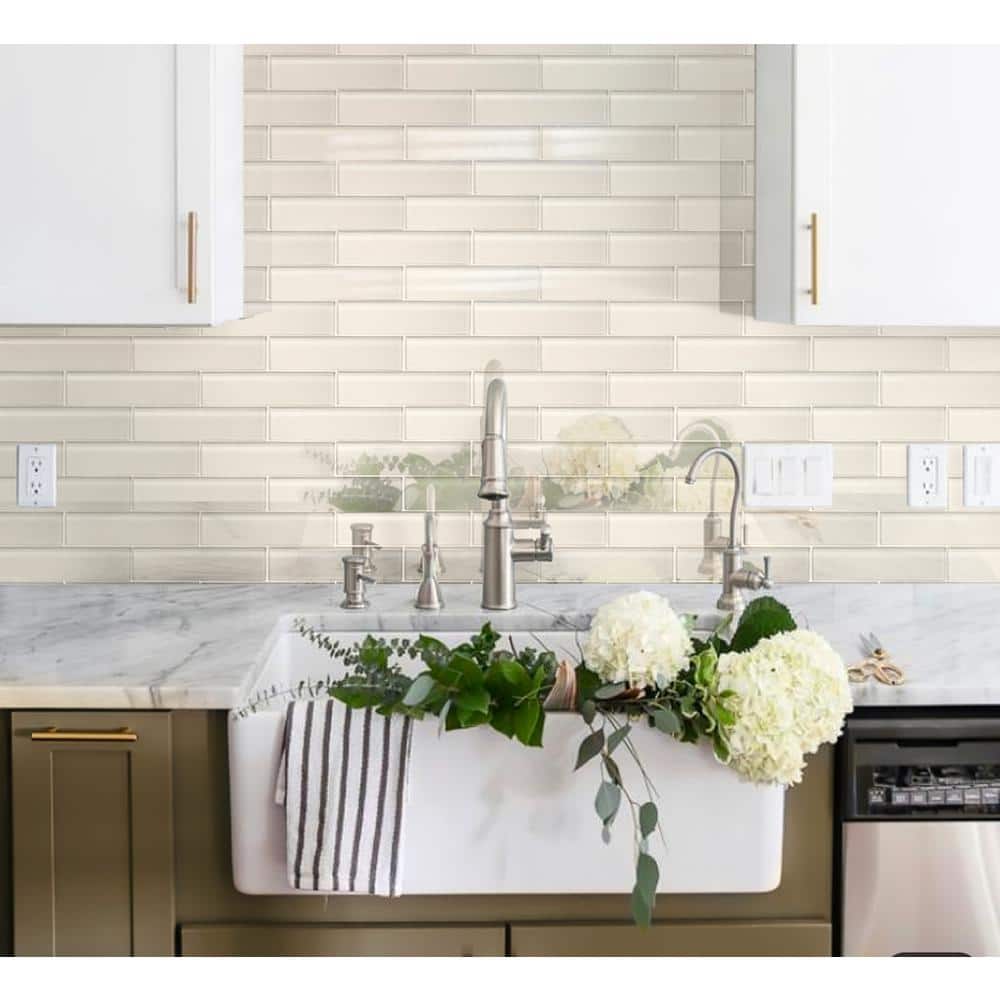 White 2x8 Glass Subway Mosaic Tile