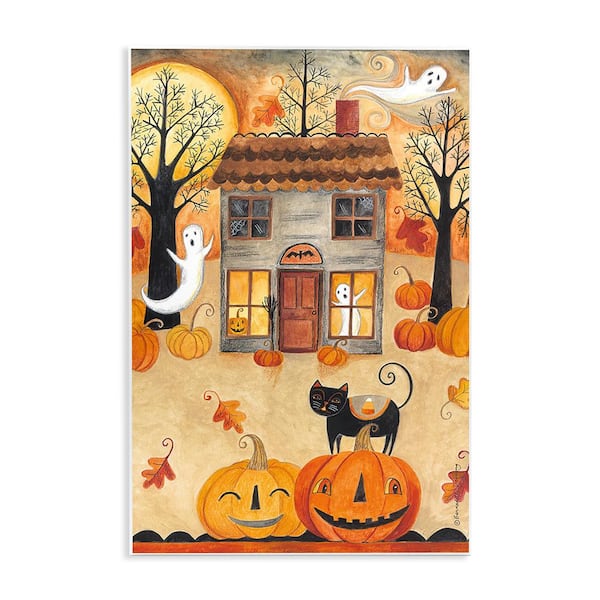 Stupell Industries Ghost on Halloween Night by Bernadette Deming 1 Piece Unframed Graphic Print Architecture Poster Art Print 15in. x 10in.