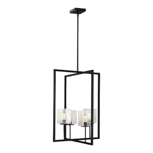 Mitte 4-Light Midnight Black Large Hanging Pendant with Clear Glass Shades