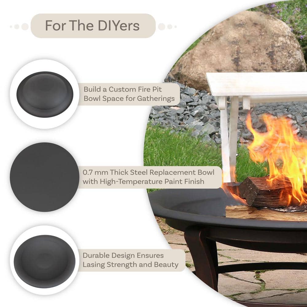 32.75-Inch Black Steel Wood-Burning Fire Pit Bowl