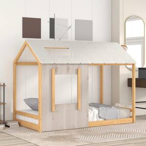 URTR White+Natural Full Size House Bed Frame, Full Floor Bed Montessori Bed  Frame with Roof and Window for Kids, Girls, Boys T-02095-F-L - The Home  Depot