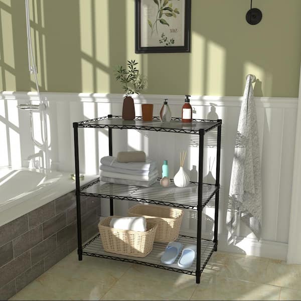 3-Tier Heavy Duty Steel Wire Shelving Unit in Black (18 in. W x 48 in. H x 47.2 in. D)