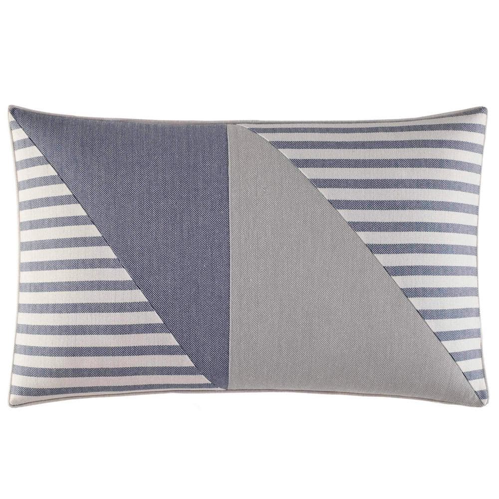 Medium Blue and Gray Embroidered Rectangular Throw Pillow