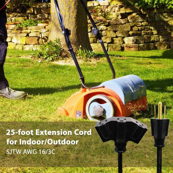 HDX 25 ft. 16/3 SJTW Indoor/Outdoor Triple Tap Extension Cord