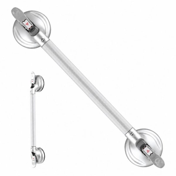 Silver Length Shower Handle with Strong Suction Cup Grab Bar, Heavy Duty Bathroom Safety Support Handle,