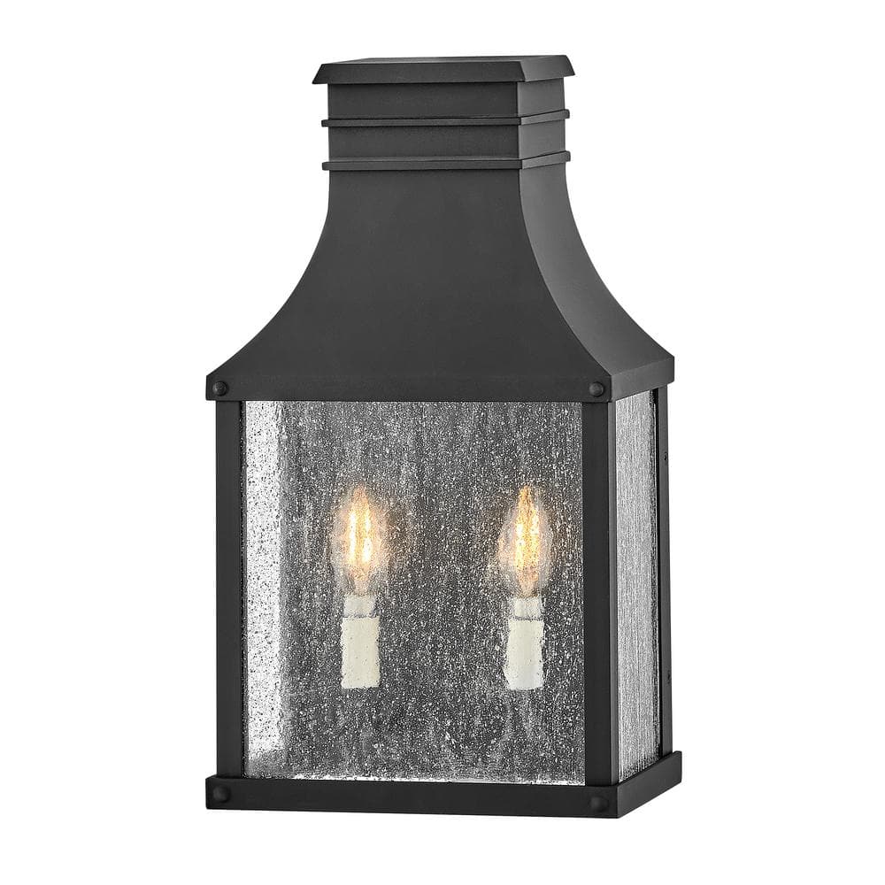 Museum Black Aluminum Outdoor Wall Light with Clear Seedy Glass