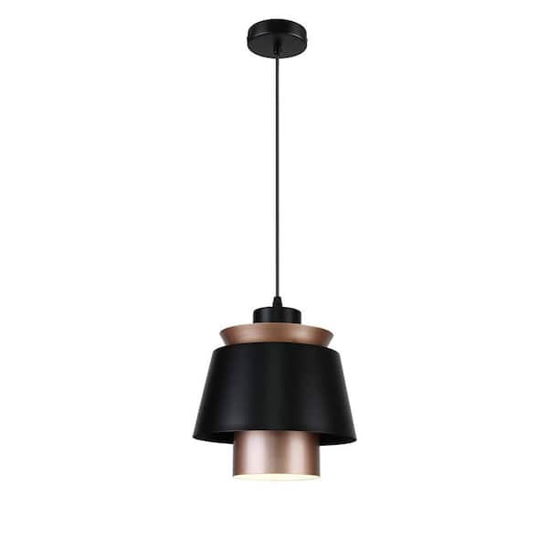 Modern Industrial D8. 7 in. 1-Light Black and Brown Geometric Multi-Layer Metallic Mini Pendant Light No Bulb Included