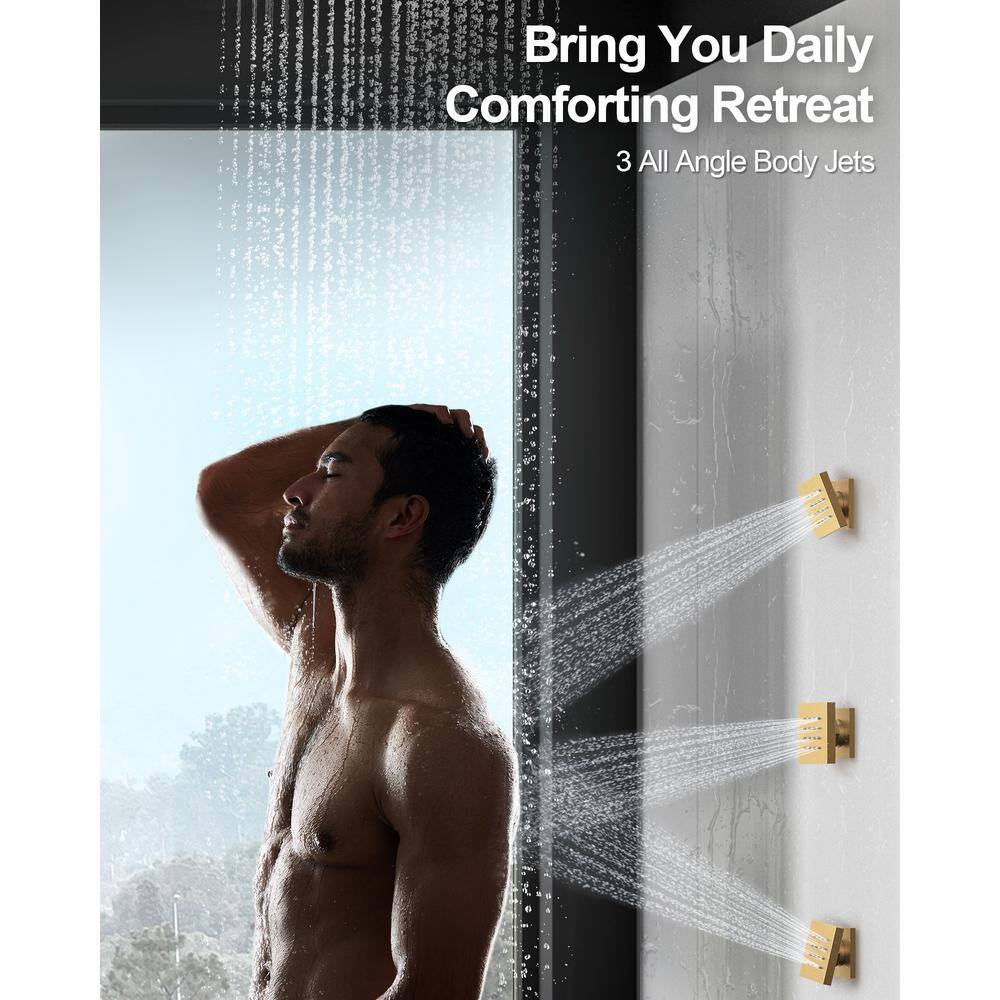 Grandjoy Brushed Gold Dual Shower Head System with Handheld Spray and Jets