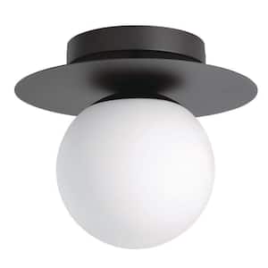 Arenales 10.83 in. W x 9 in. H 1-Light Structured Black Semi-Flush Mount with White Opal Glass Shade