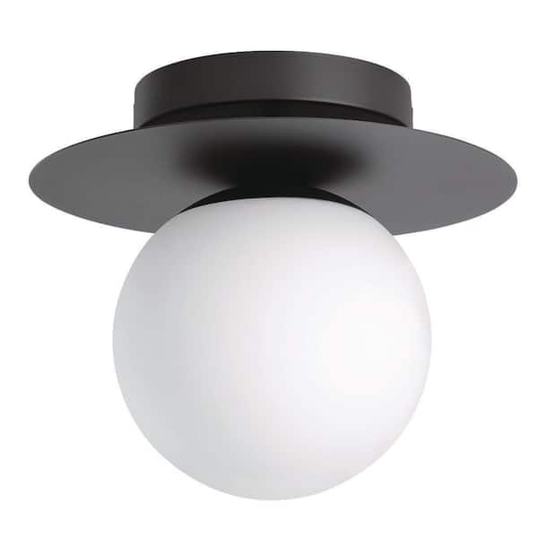 Eglo Arenales 10.83 in. W x 9 in. H 1-Light Structured Black Semi-Flush Mount with White Opal Glass Shade