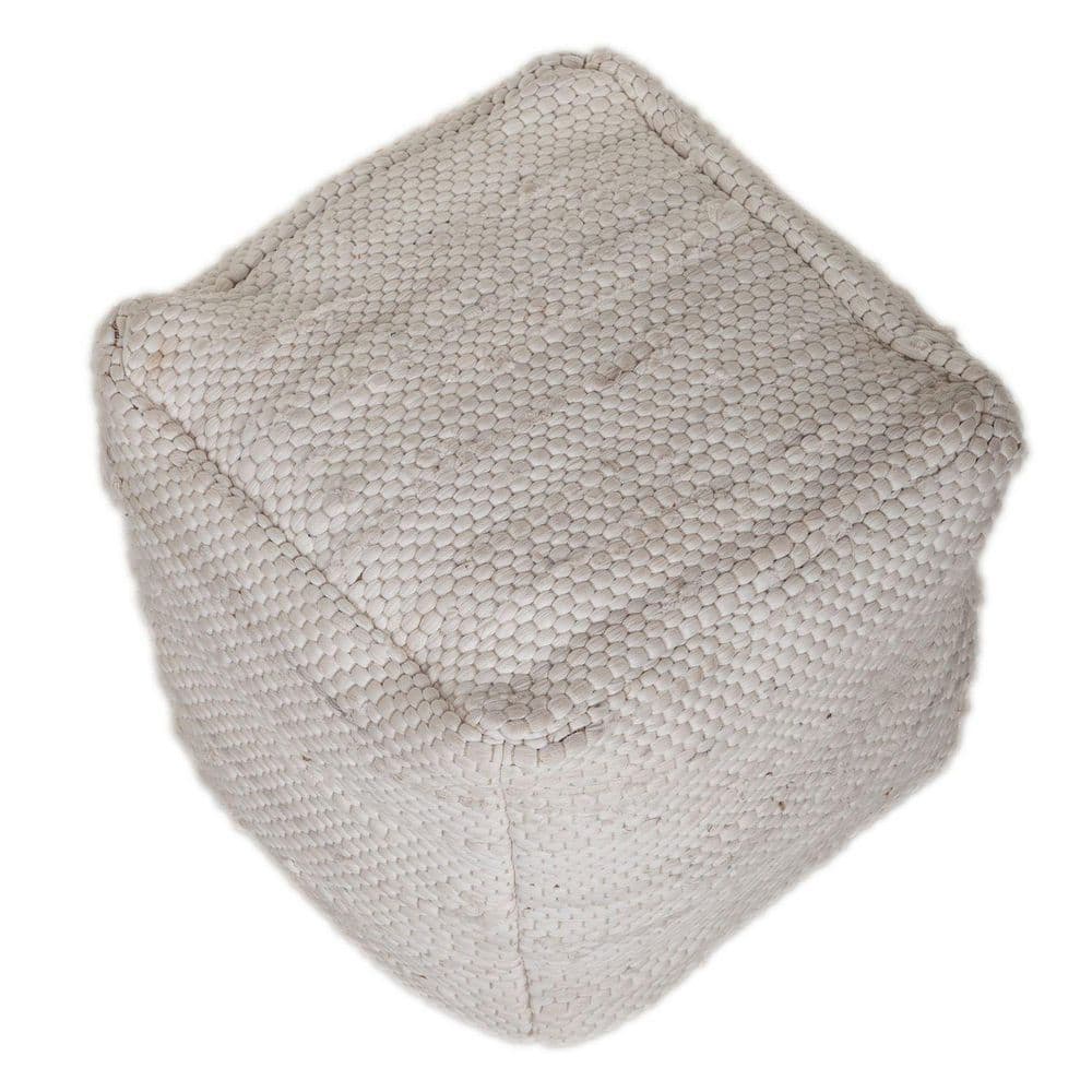 Chic Chunky White Tufted Cotton Pouf Ottoman