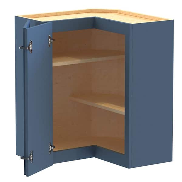 Home Decorators Collection Grayson 24 in. W x 12 in. D x 30 in. H Assembled Plywood Corner Wall Kitchen Cabinet in Mythic Blue with Shelves