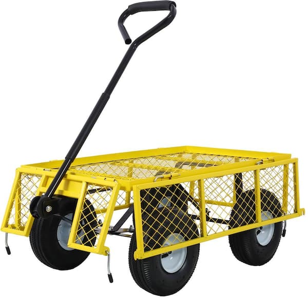 Heavy Duty 500Lbs Garden Cart – 3-in-1 Utility Wagon, 180° Rotating Handle, 10″ Tires