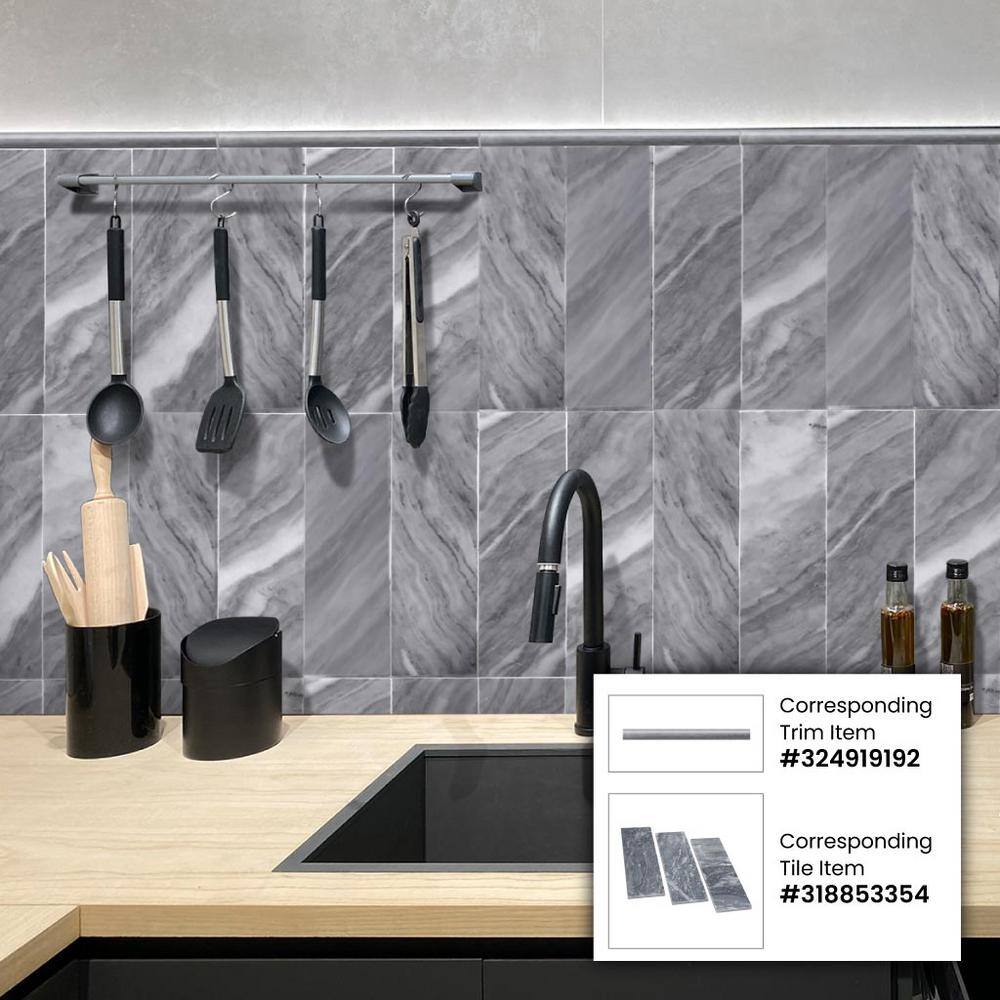 Gray 4" x 12" Polished Marble Subway Tile