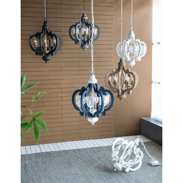 SNJ Snorq 6-Light Wood White Chandelier Pendant Light Fixture with