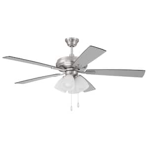 Eos Frost 4 Light 52 in. Indoor Dual Mount Brushed Nickel Finish Ceiling Fan, Reversible Brushed Nickel/Greywood Blades