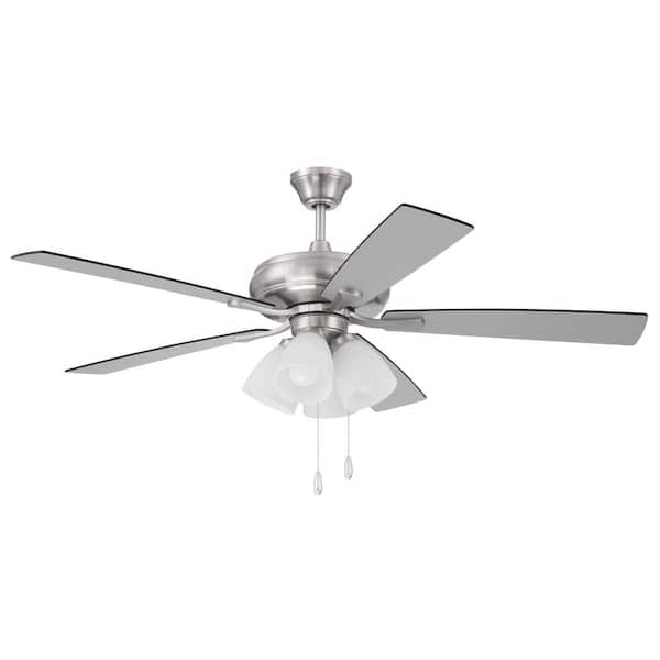 CRAFTMADE Eos Frost 4 Light 52 in. Indoor Dual Mount Brushed Nickel Finish Ceiling Fan, Reversible Brushed Nickel/Greywood Blades